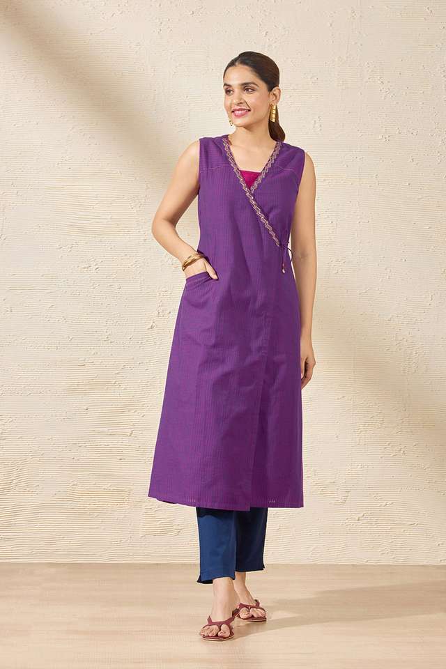 Purple Woven Pure Cotton Kurta Set thumbnail image number null