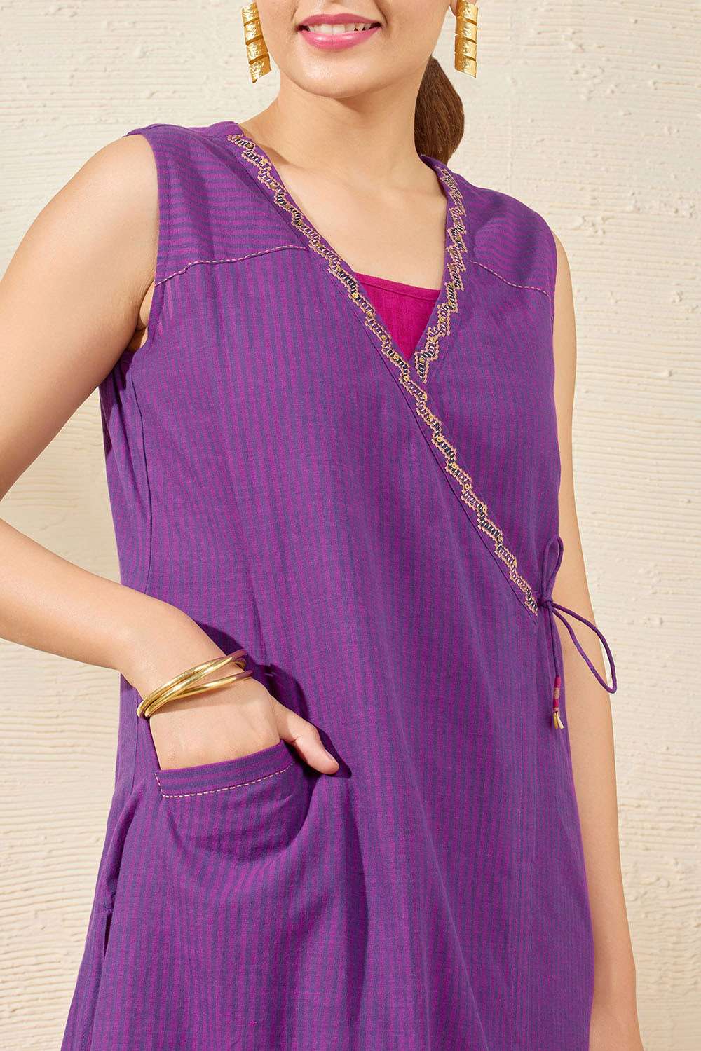 Purple Woven Pure Cotton Kurta Set image number null