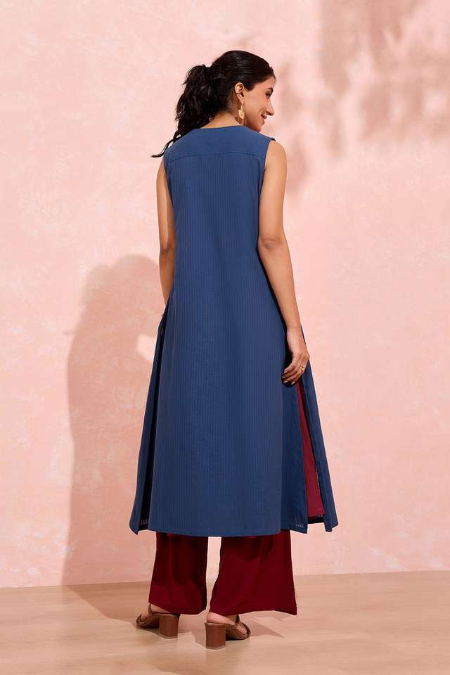 Blue Woven Pure Cotton Kurta Set thumbnail image number null