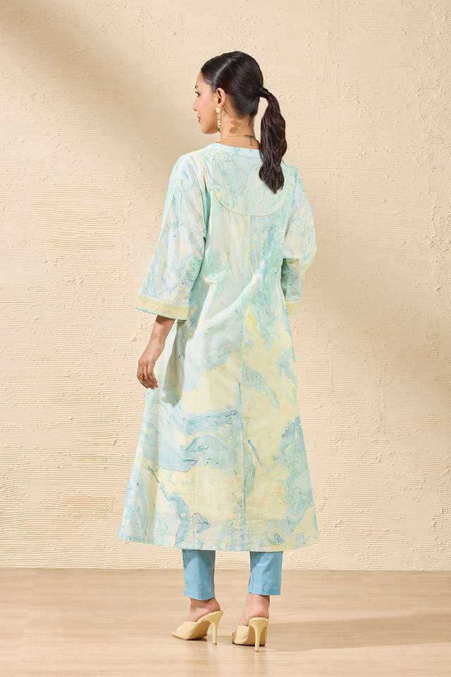 Light Blue Pure Cotton Marble Printed Kurta Set thumbnail image number null
