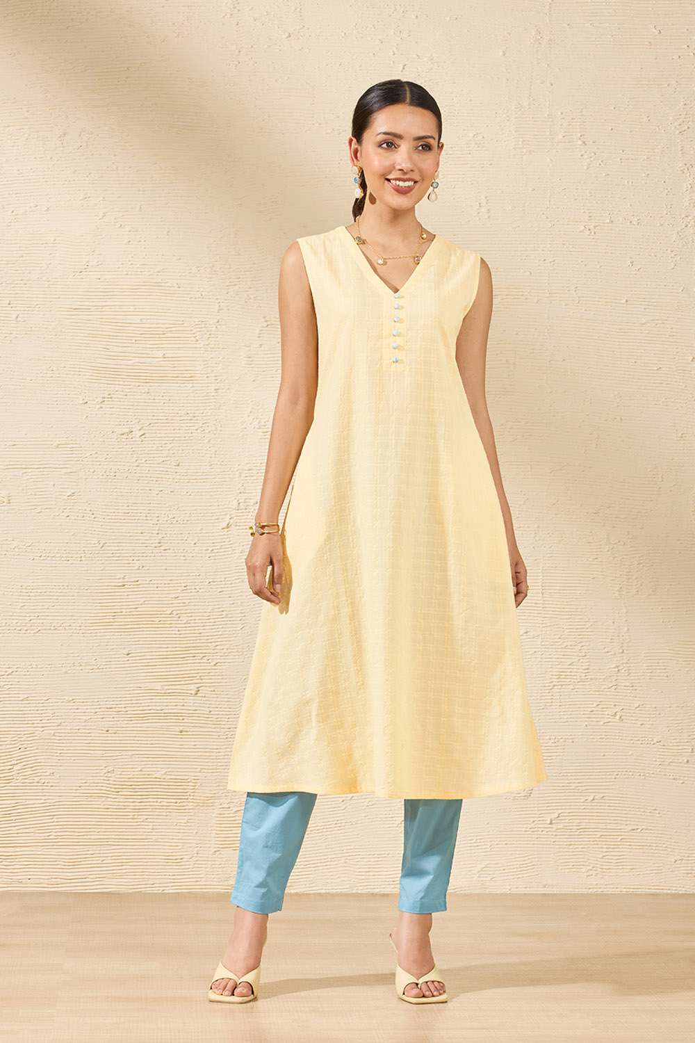 Light Blue Pure Cotton Marble Printed Kurta Set image number null