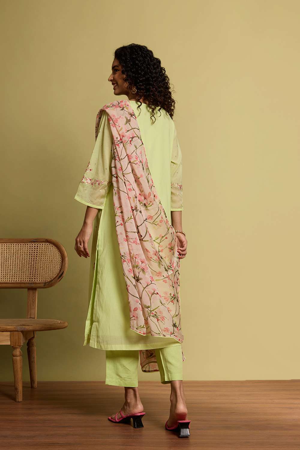 Light Green Pure Cotton Embroidered Kurta Set image number null