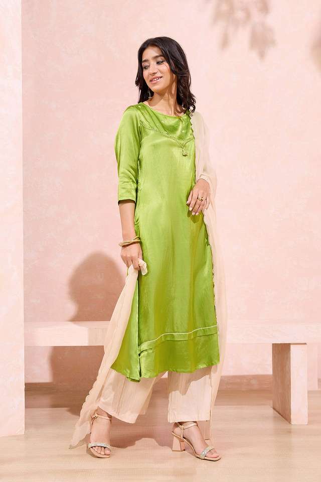 Green Viscose Cotton Embroidered Kurta Set thumbnail image number null