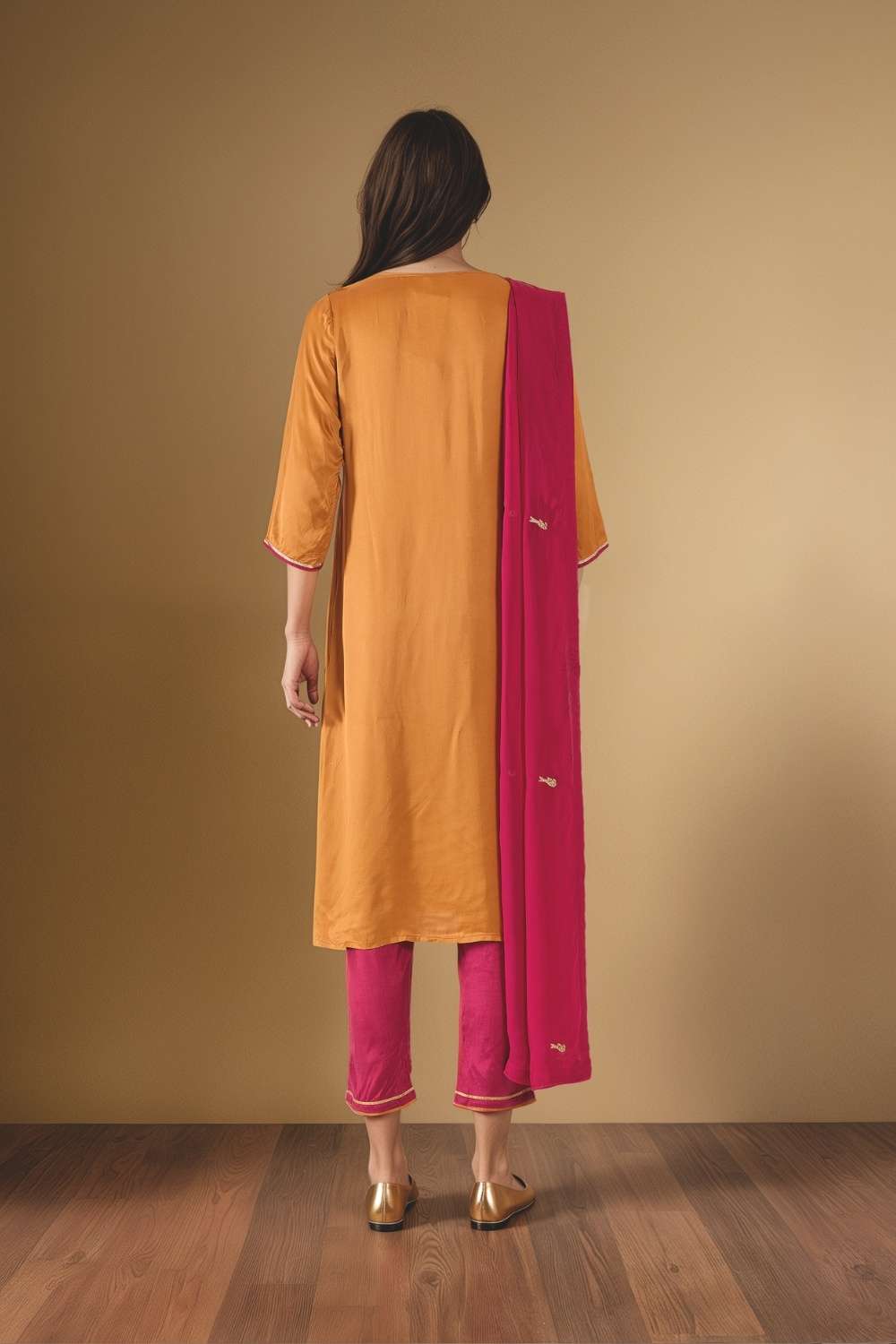 Orange Viscose Embroidered Kurta Set image number null