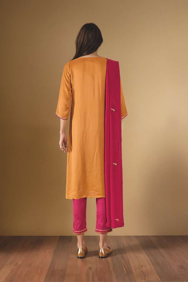 Orange Viscose Embroidered Kurta Set thumbnail image number null