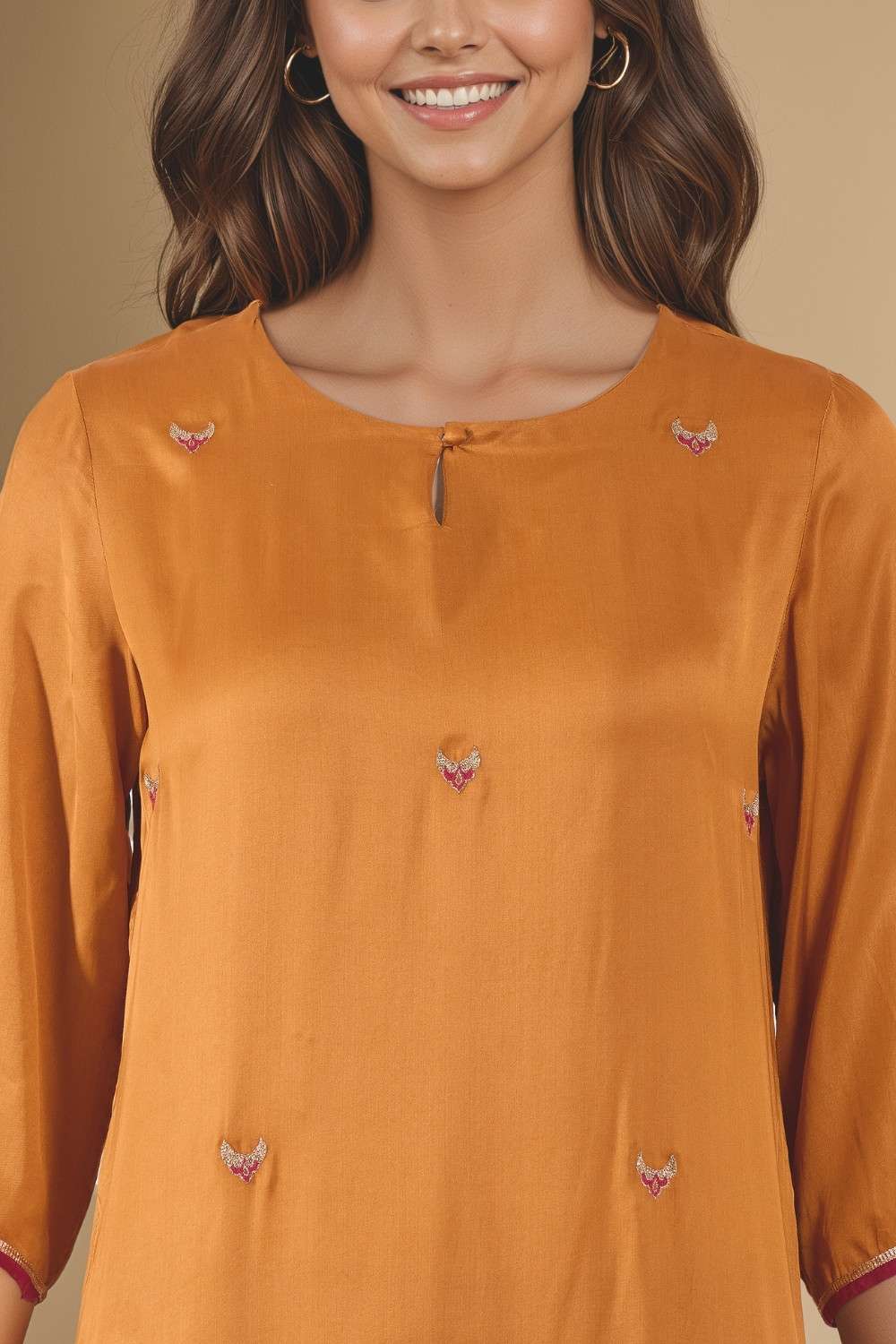 Orange Viscose Embroidered Kurta Set image number null