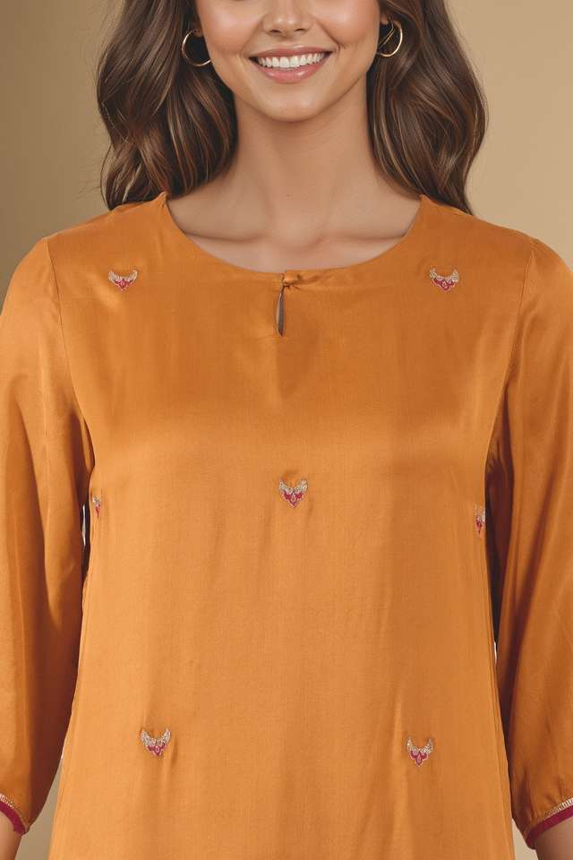 Orange Viscose Embroidered Kurta Set thumbnail image number null