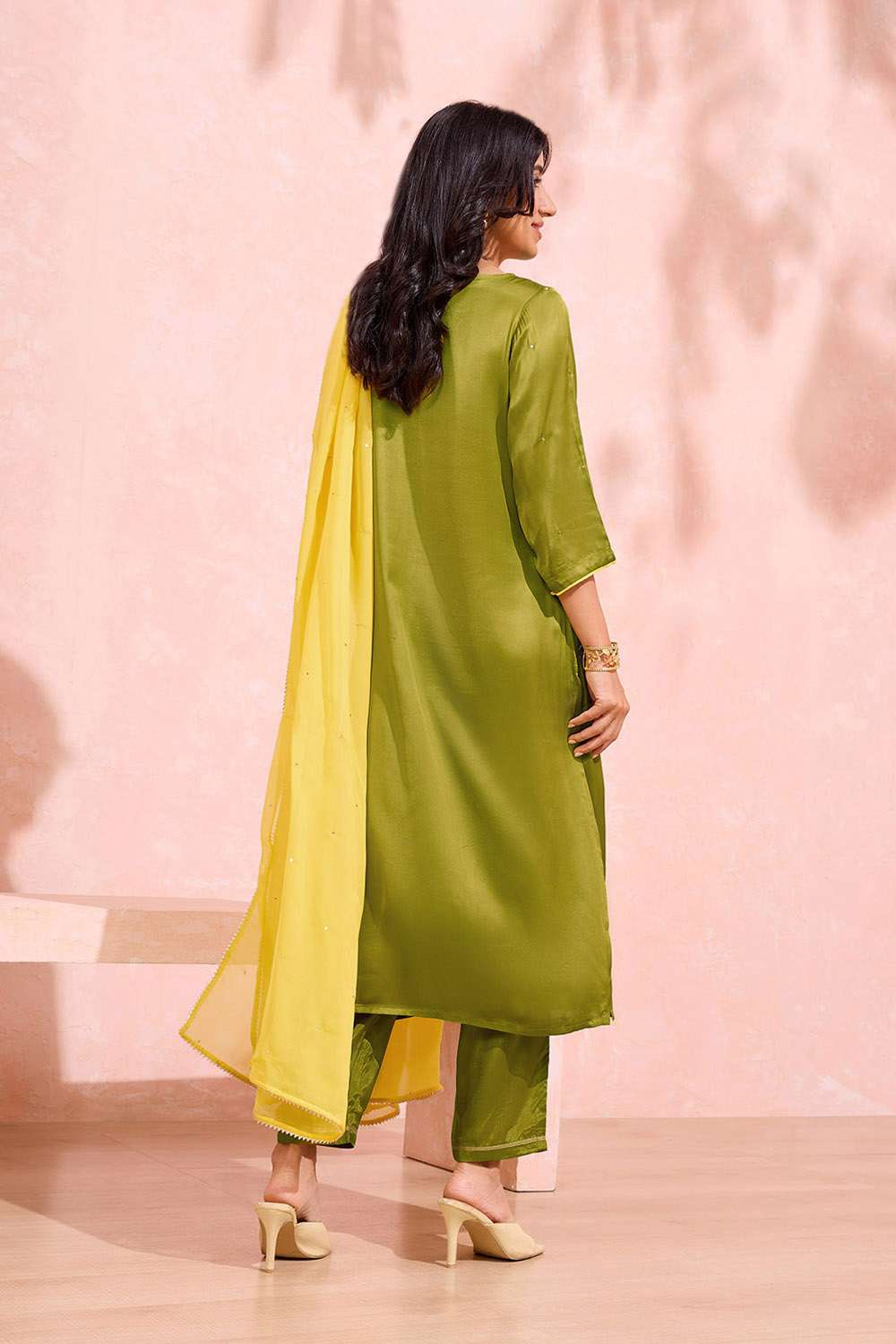 Green Viscose Embroidered Kurta Set image number null