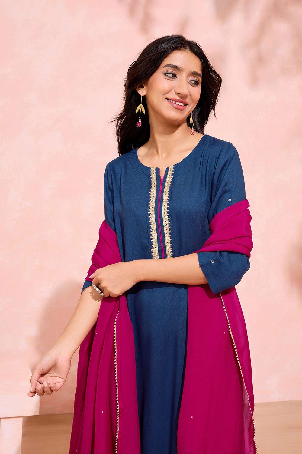 Blue Viscose Embroidered Kurta Set image number null