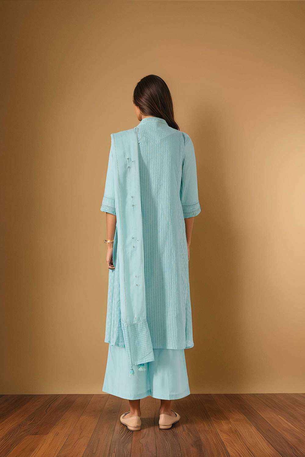 Light Blue Cotton Viscose Cutwork Kurta Set image number null