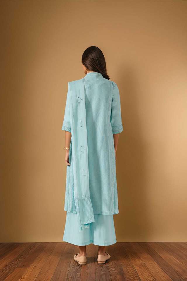 Light Blue Cotton Viscose Cutwork Kurta Set thumbnail image number null