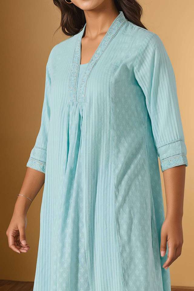 Light Blue Cotton Viscose Cutwork Kurta Set thumbnail image number null