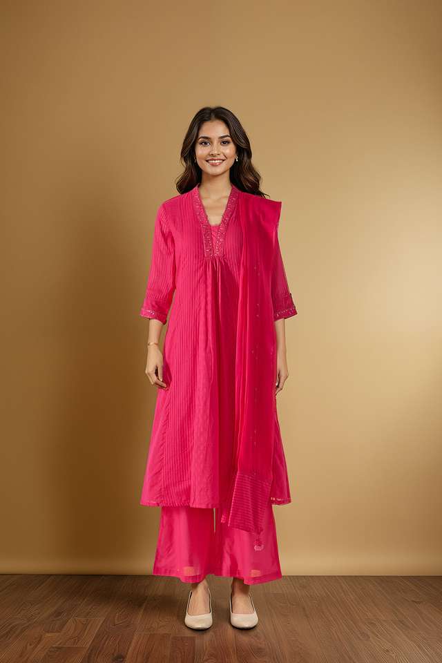 Pink Cotton Viscose Cutwork Kurta Set thumbnail image number null