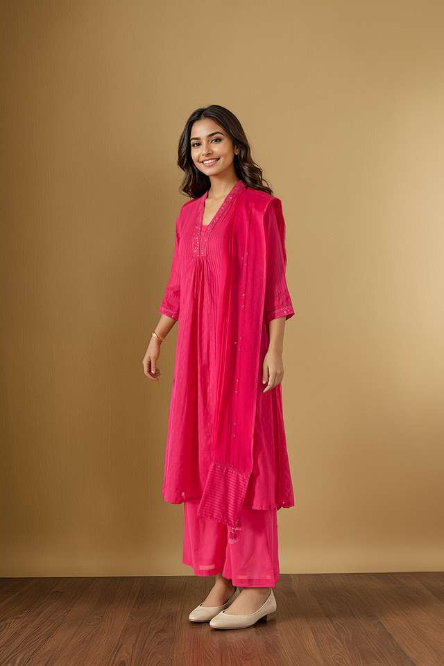 Pink Cotton Viscose Cutwork Kurta Set thumbnail image number null
