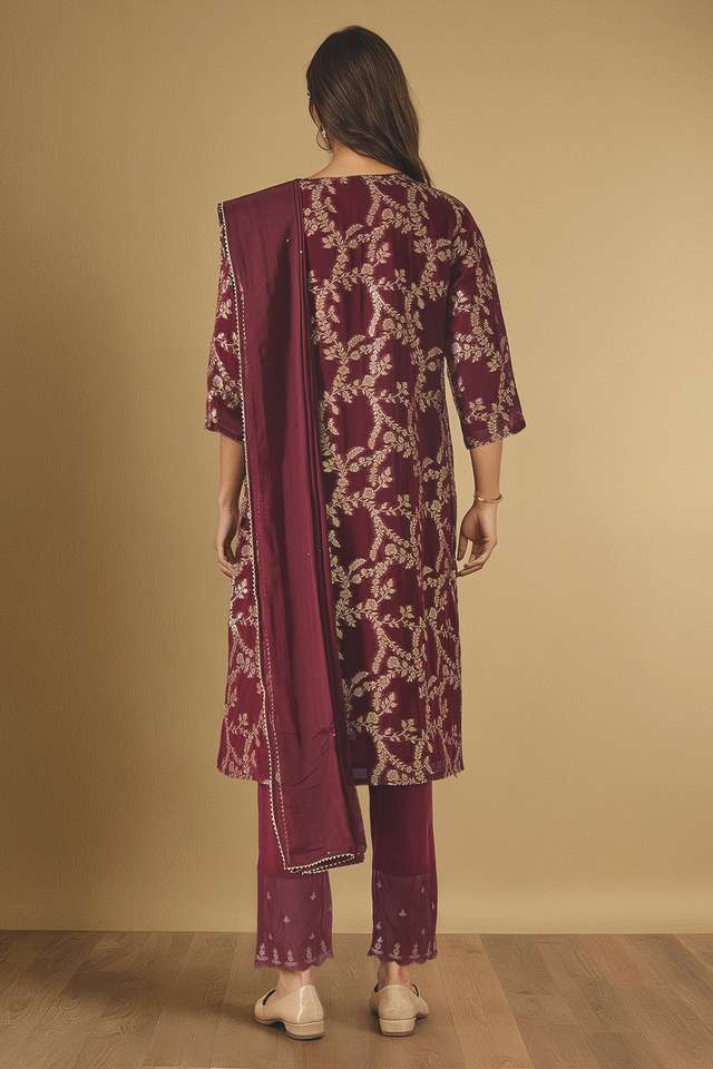 Dark Red Brocade Viscose Kurta Set thumbnail image number null