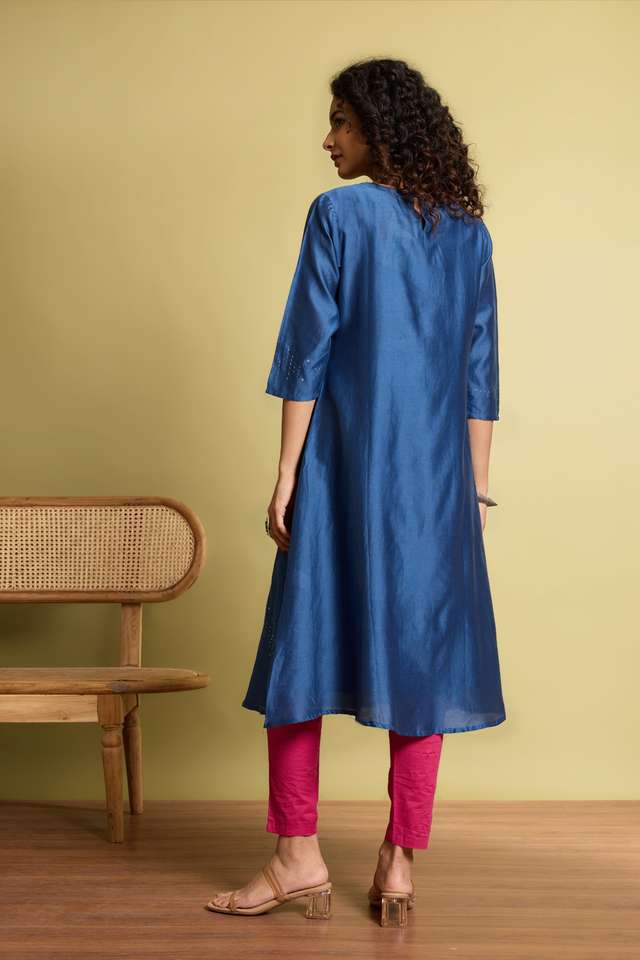 Blue Pure Silk Cotton Mukaish Embroidery Kurta Set thumbnail image number null