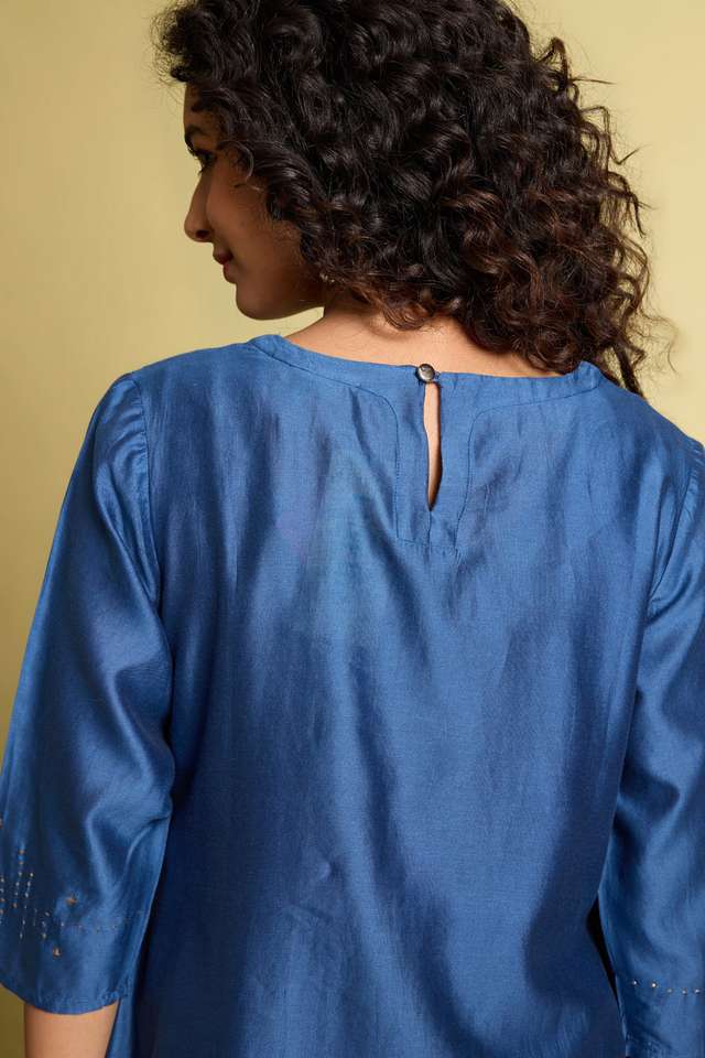 Blue Pure Silk Cotton Mukaish Embroidery Kurta Set thumbnail image number null