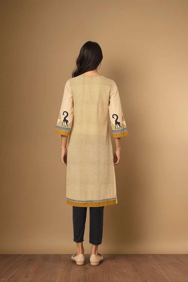 Beige Bagru Block Printed Pure Cotton Kurta Set thumbnail image number null