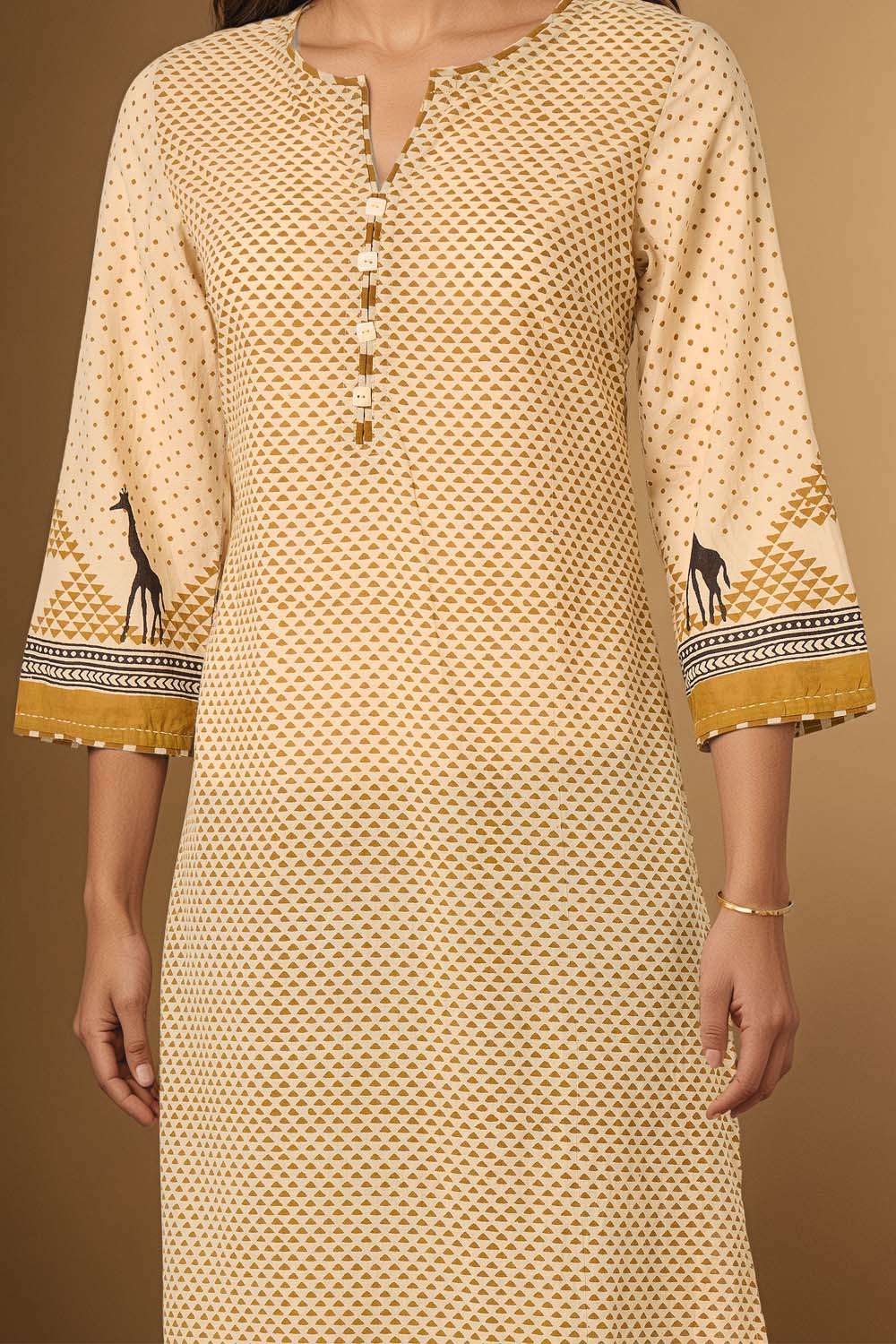 Beige Bagru Block Printed Pure Cotton Kurta Set image number null