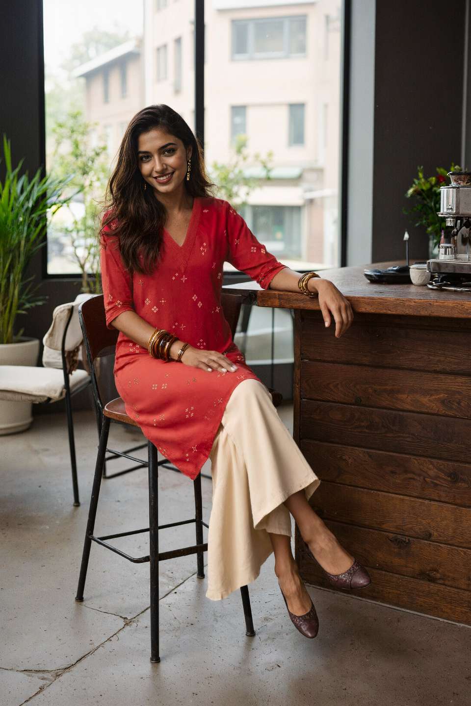 Red Pure Cotton Embroidered Kurta Set