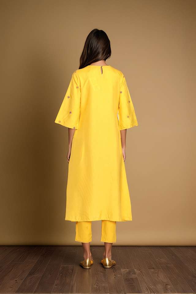 Yellow Embroidery Viscose Cotton Kurta Set thumbnail image number null