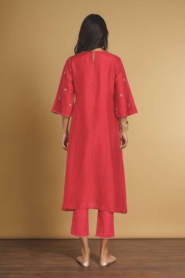 Red Viscose Cotton Embroidered Kurta Set thumbnail image number null