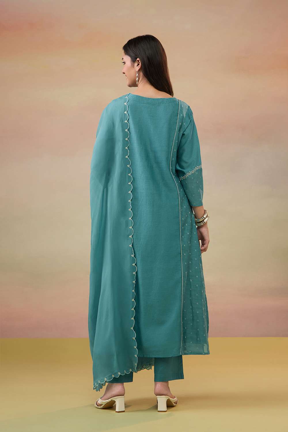 Dark Green Pure Silk Cotton Embroidered Kurta Set image number null