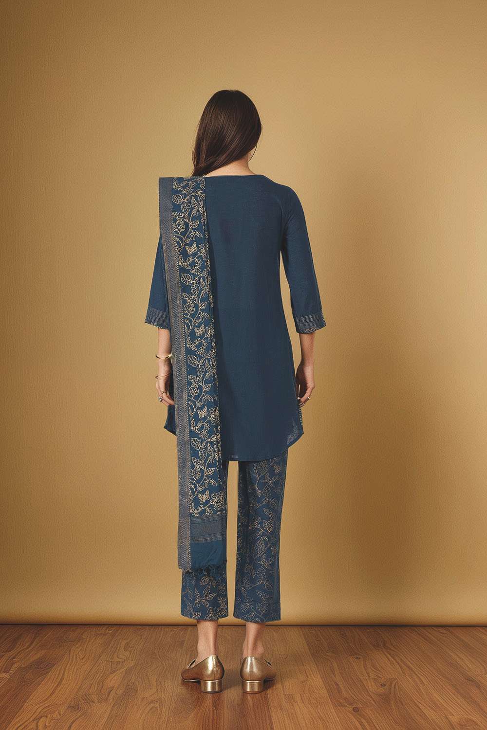 Dark Blue Pure Cotton Embroidered Kurta Set image number null