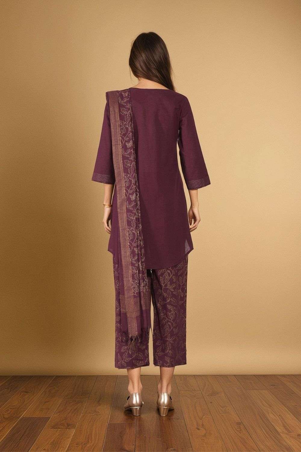 Purple Pure Cotton Embroidered Kurta Set image number null