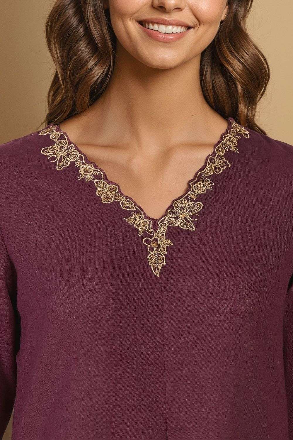 Purple Pure Cotton Embroidered Kurta Set image number null