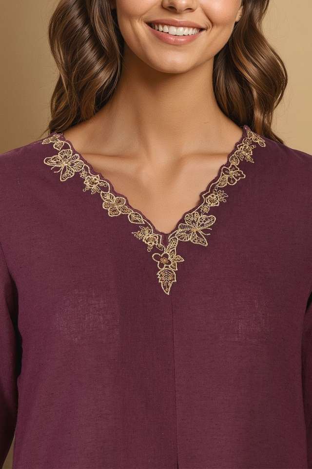 Purple Pure Cotton Embroidered Kurta Set thumbnail image number null