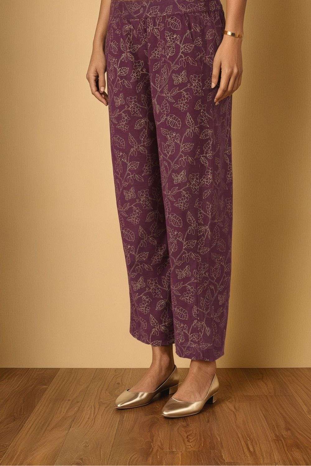 Purple Pure Cotton Embroidered Kurta Set image number null