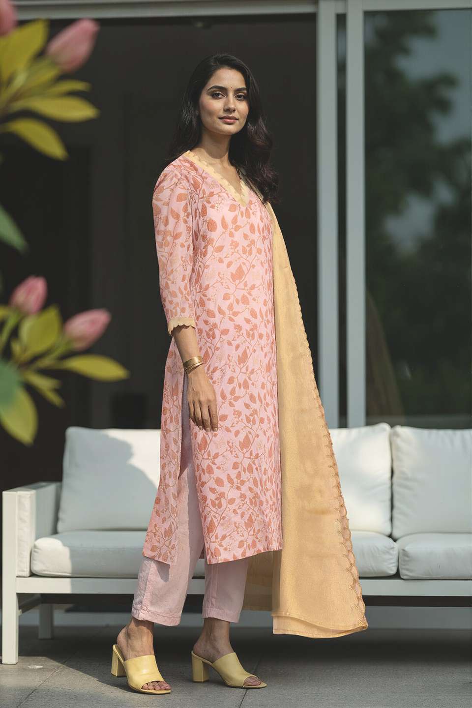 Pink Viscose Embroidered Kurta Set