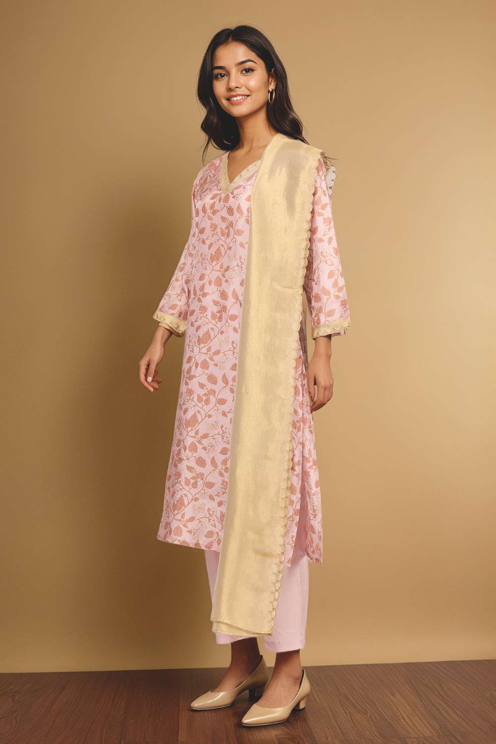 Pink Viscose Embroidered Kurta Set image number null