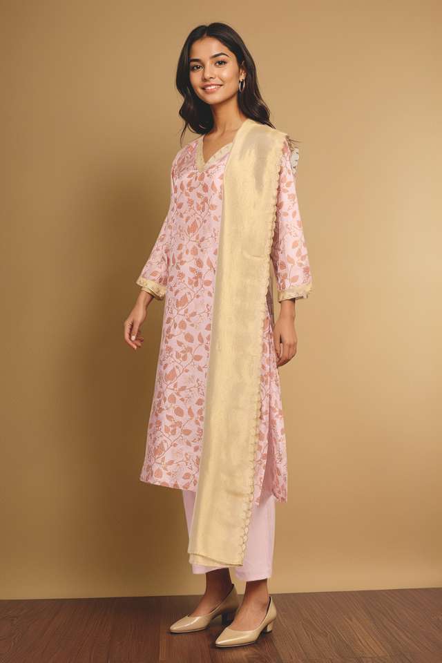 Pink Viscose Embroidered Kurta Set thumbnail image number null