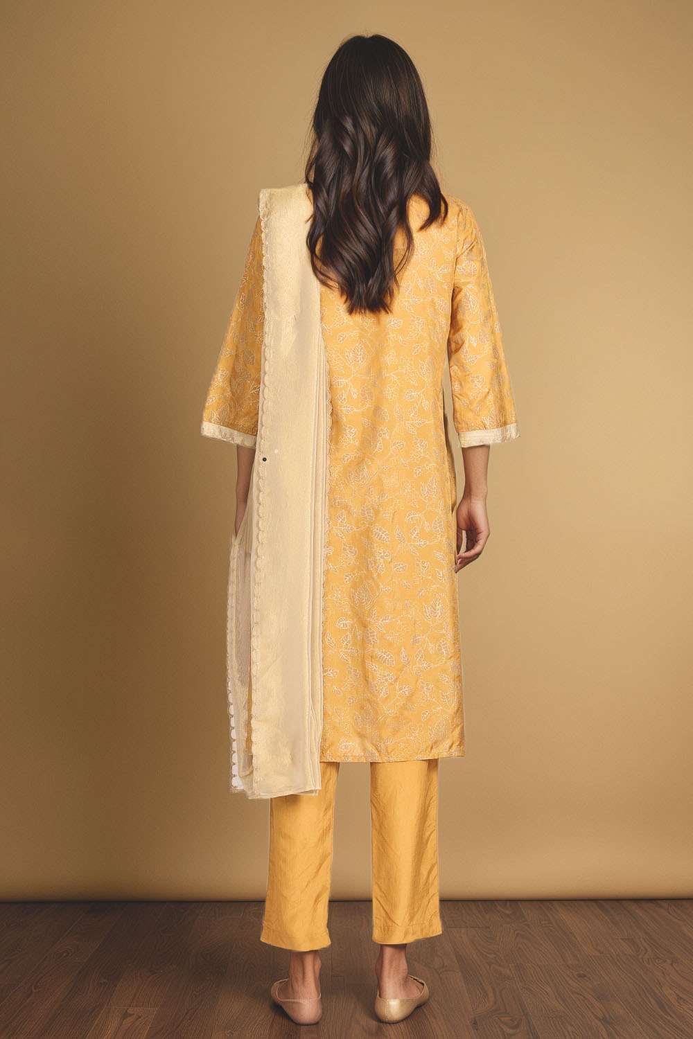 Yellow Viscose Block Printed Kurta Set image number null