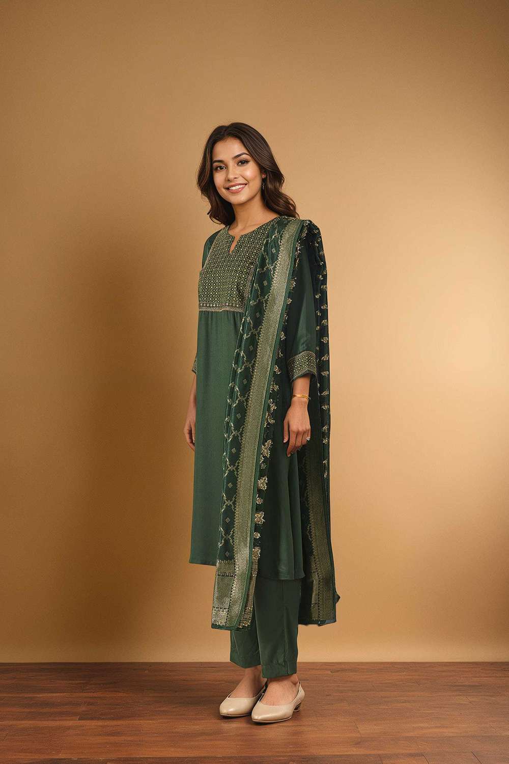 Green Viscose Embroidered Kurta Set image number null