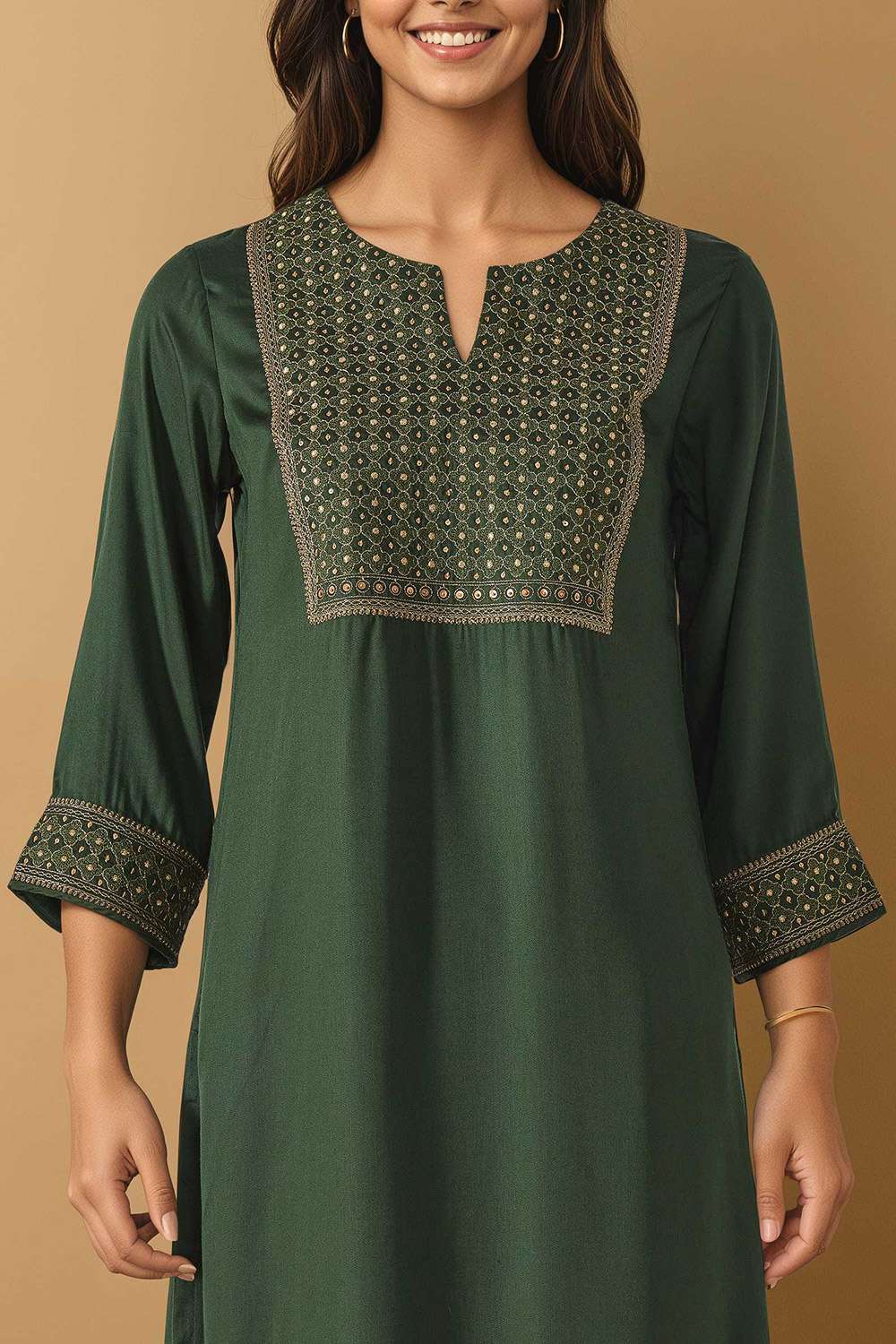 Green Viscose Embroidered Kurta Set image number null