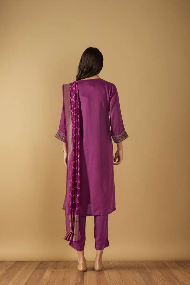 Purple Pure Viscose Embroidered Kurta Set thumbnail image number null