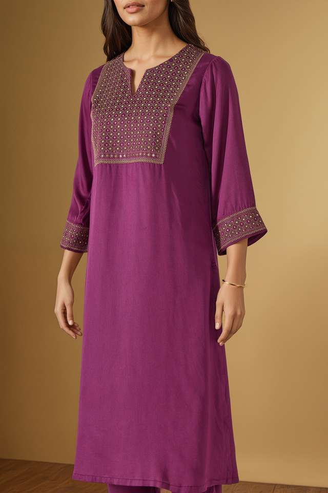Purple Pure Viscose Embroidered Kurta Set thumbnail image number null