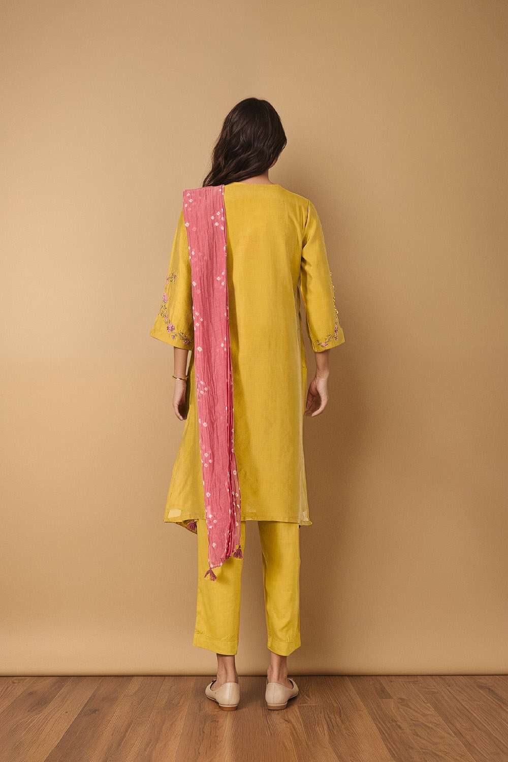 Yellow Pure Silk Cotton Embroidered Kurta Set image number null