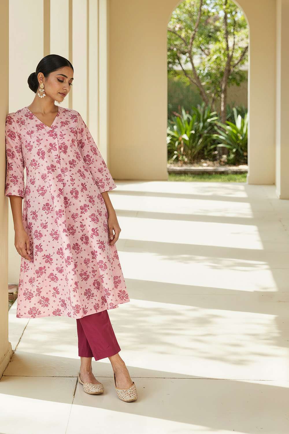 Light Pink Pure Cotton Screen Printed Kurta Set image number null