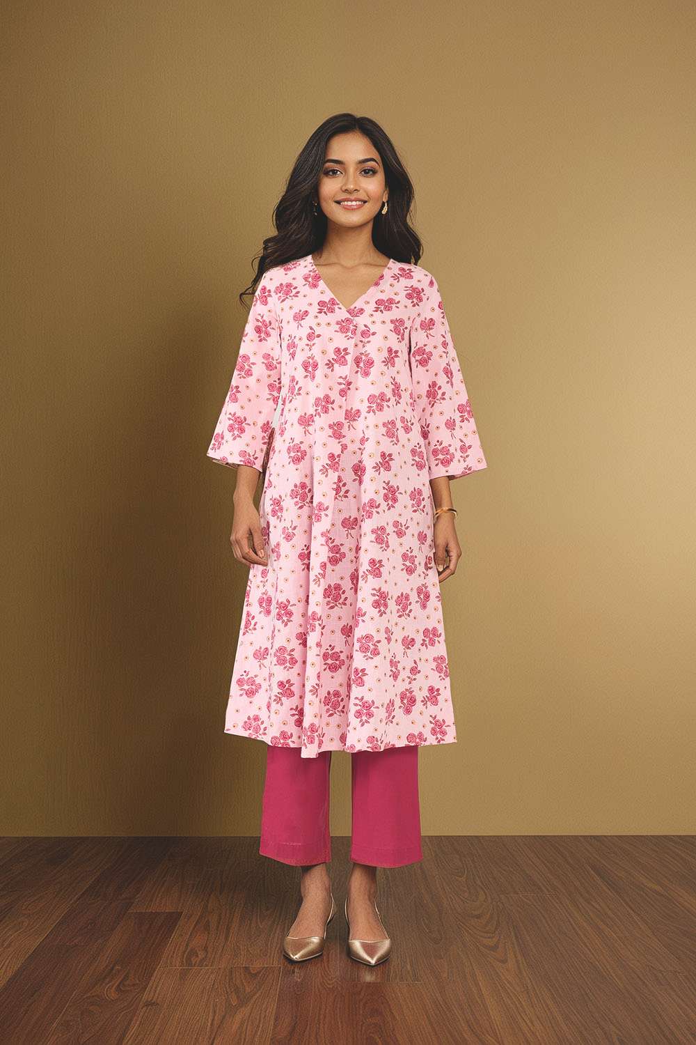 Light Pink Pure Cotton Screen Printed Kurta Set image number null