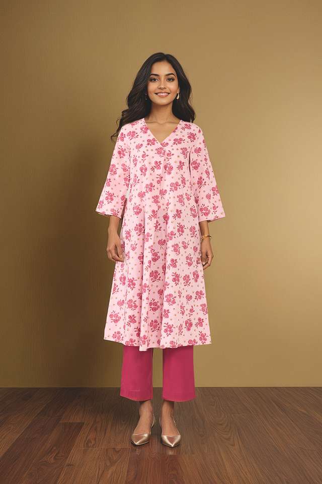 Light Pink Pure Cotton Screen Printed Kurta Set thumbnail image number null