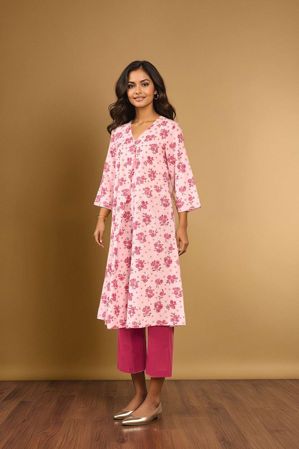 Light Pink Pure Cotton Screen Printed Kurta Set image number null