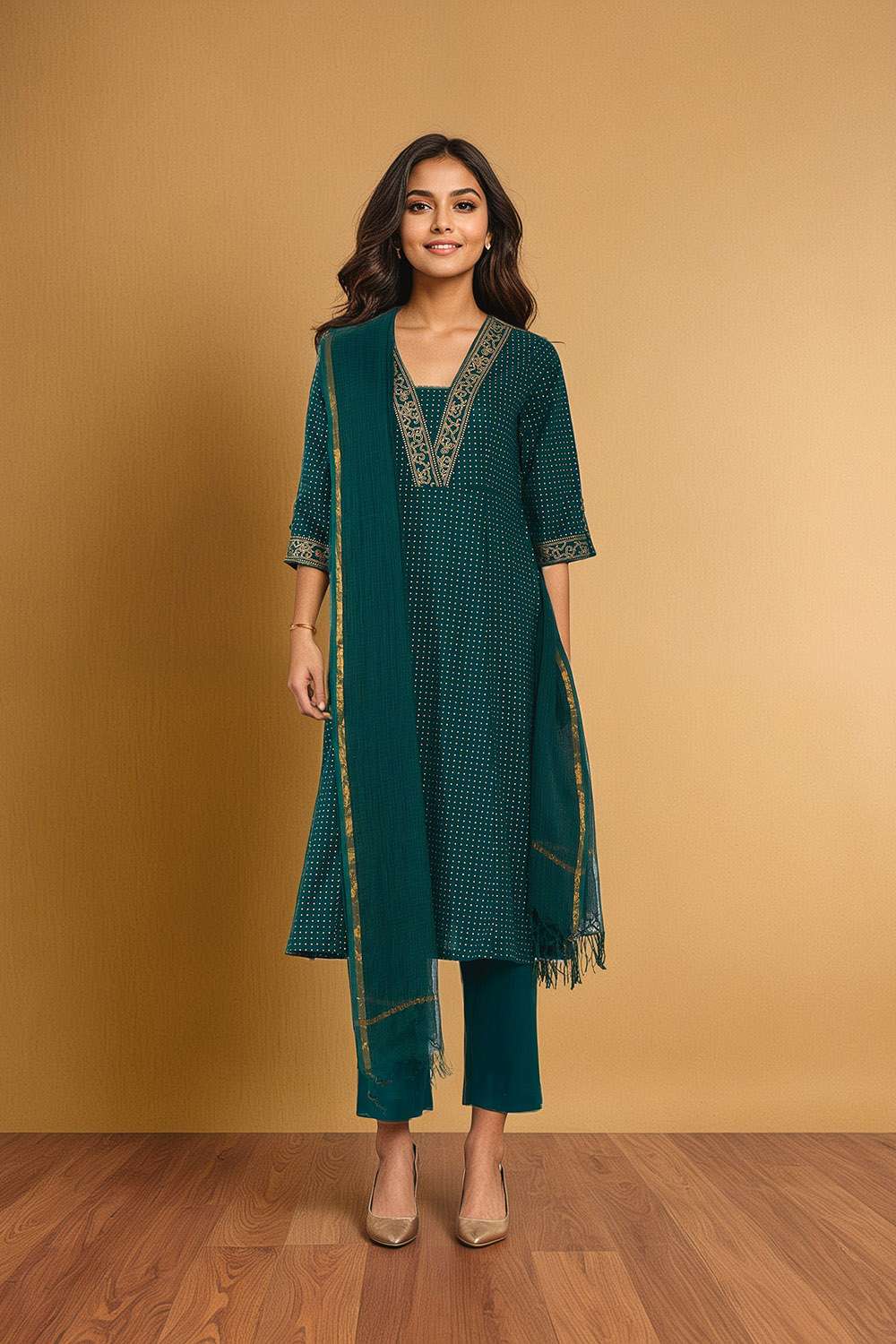 Dark Green Pure Cotton Screen Printed Kurta Set image number null