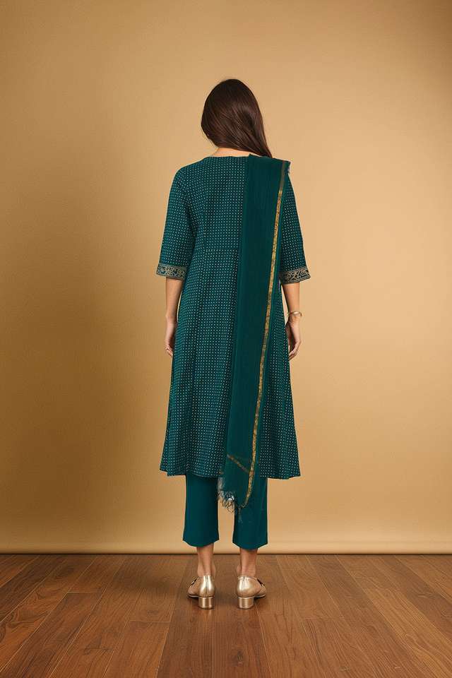 Dark Green Pure Cotton Screen Printed Kurta Set thumbnail image number null