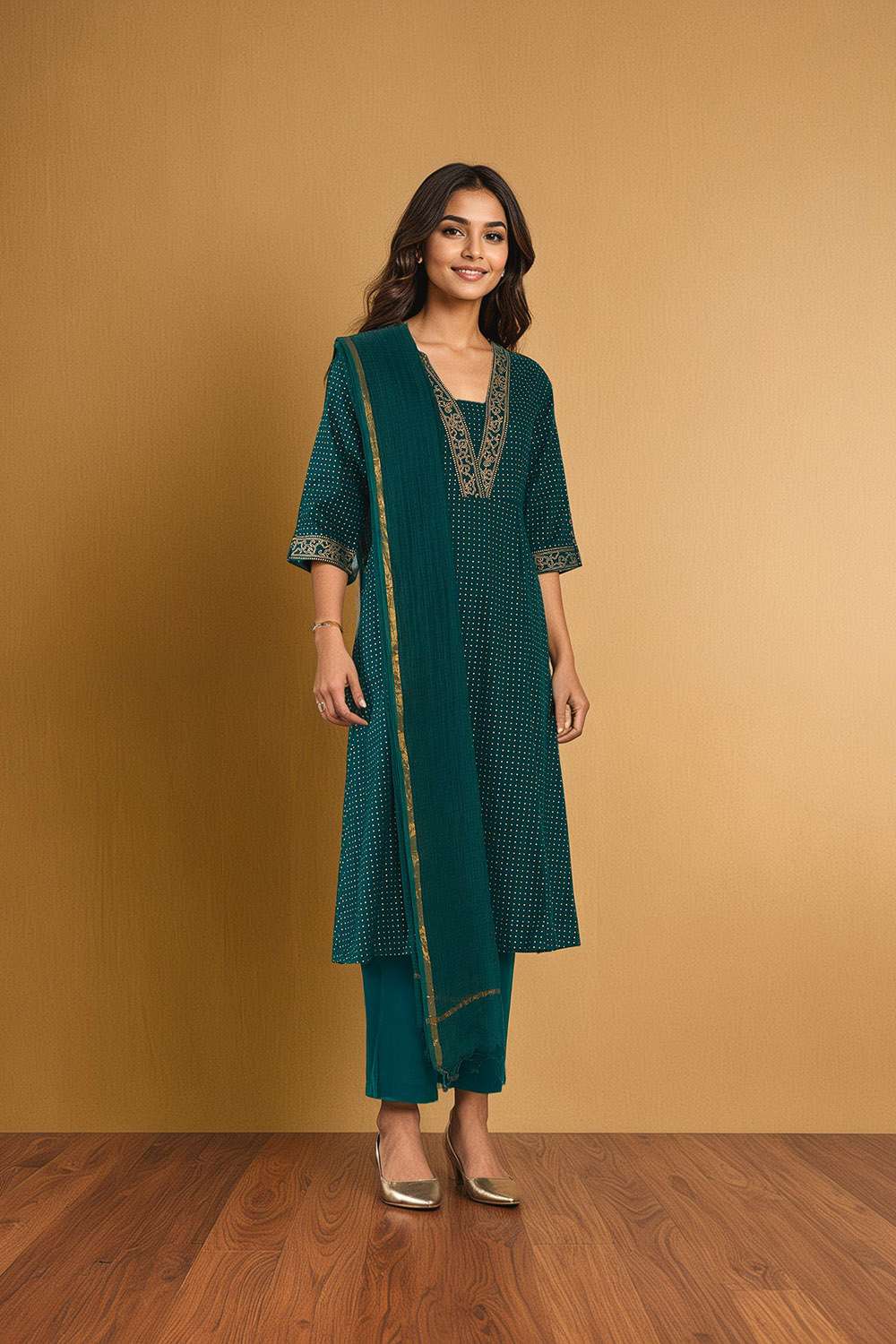 Dark Green Pure Cotton Screen Printed Kurta Set image number null