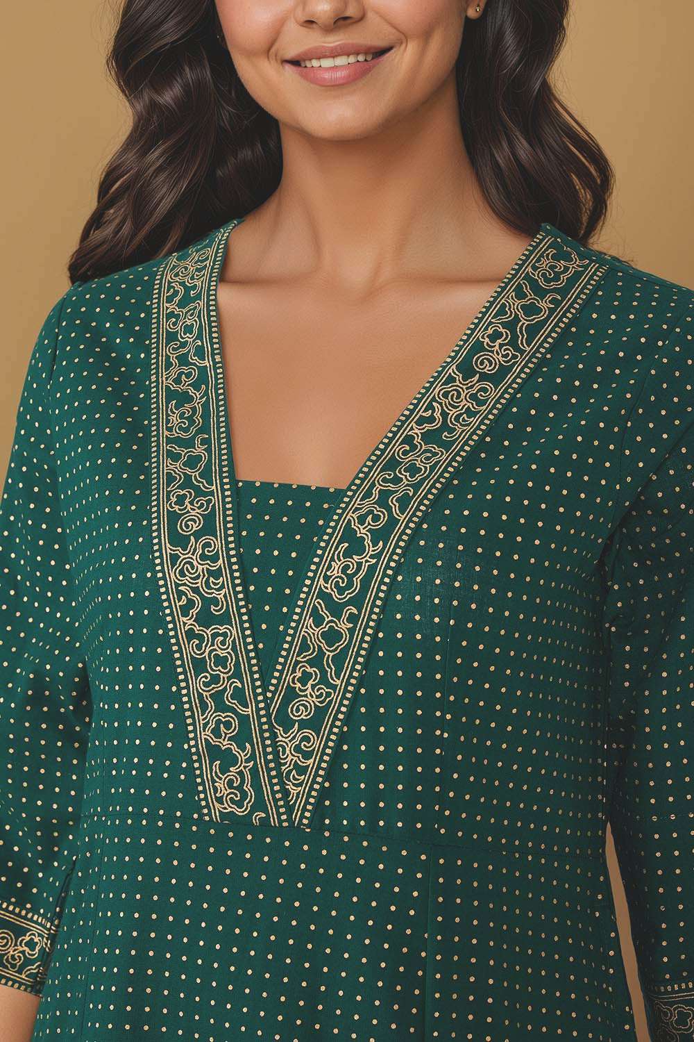 Dark Green Pure Cotton Screen Printed Kurta Set image number null