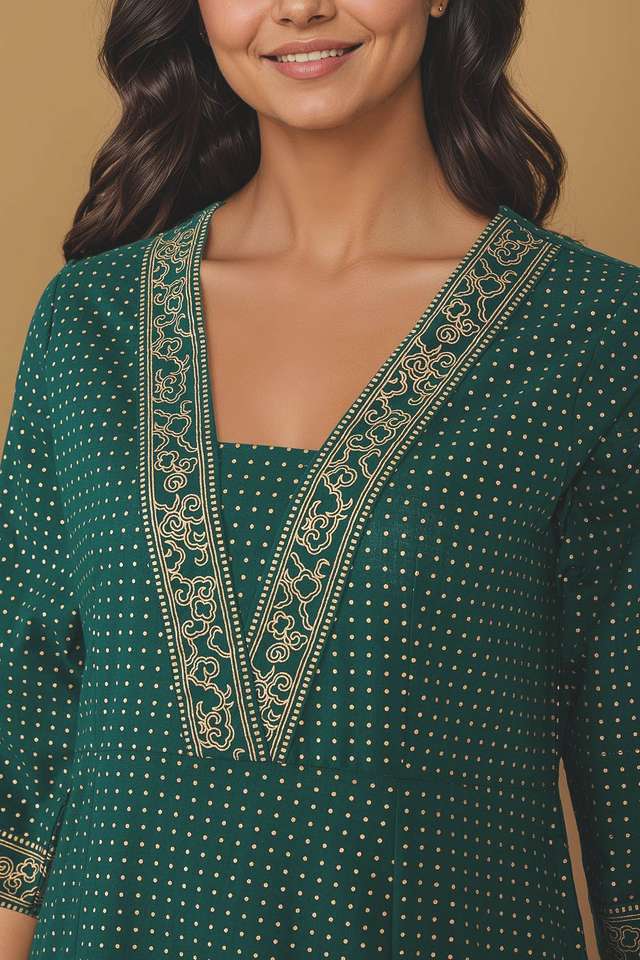 Dark Green Pure Cotton Screen Printed Kurta Set thumbnail image number null